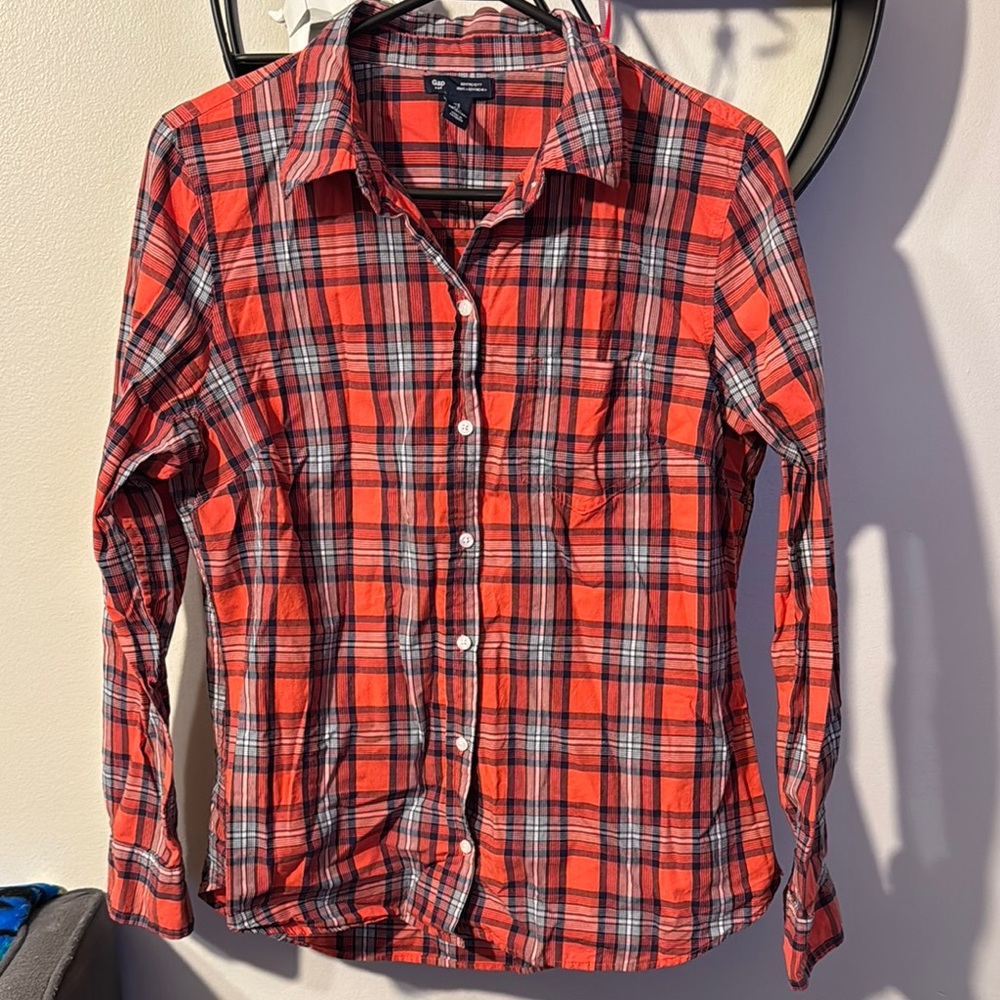 GAP Red Plaid Shirt Boyfriend Fit